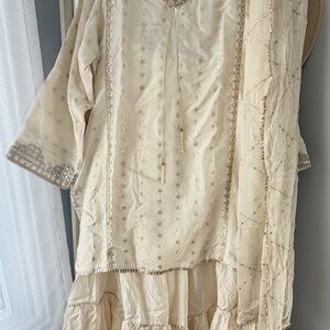 sharara Rafia Cream Embroidered Outfit